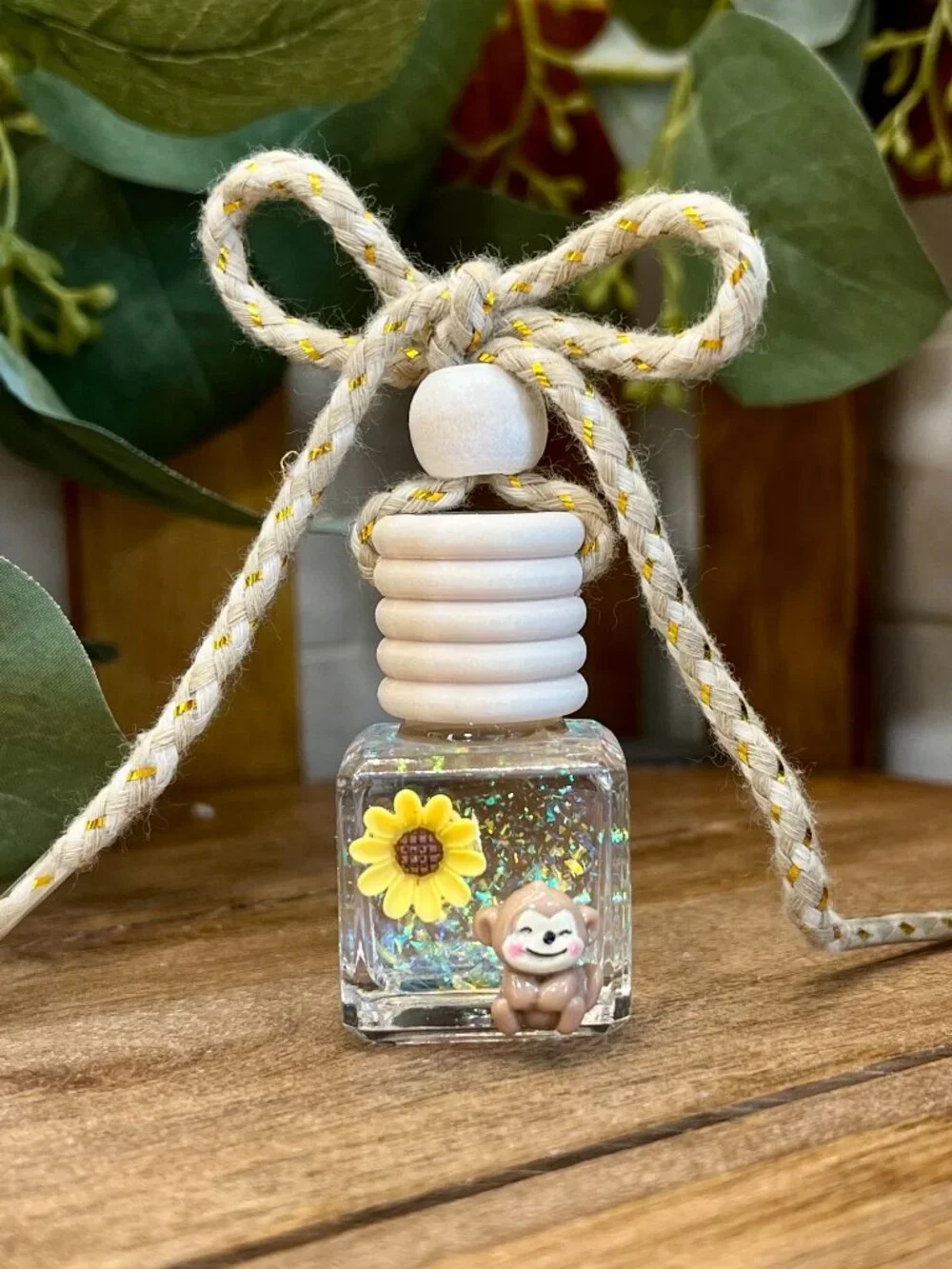 Monkey with Sunflower Car Oil Diffuser, Monkey Car Air Freshener, Fragrance Oil